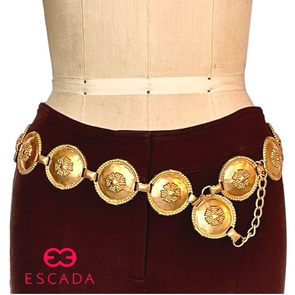 Vintage Escada Gold Tone Medallion Chain Belt - Adjustable Size - Made in Spain